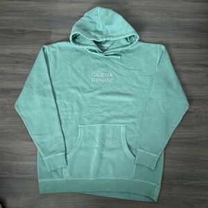 Cage The Elephant Mint Green Stacked Logo Hoodie Merch Embroidered Detail